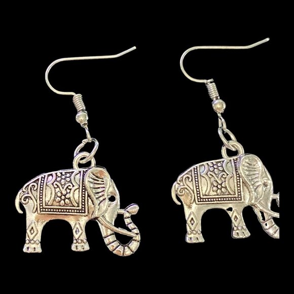 Elephant Necklace Earrings Pierced Sterling Silver Draw String Jewelry Bags Purs - Picture 5 of 14